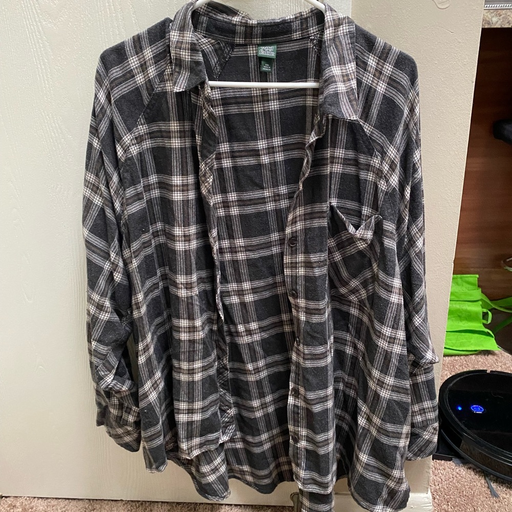Oversized Neutral Colored Plaid Flannel Top